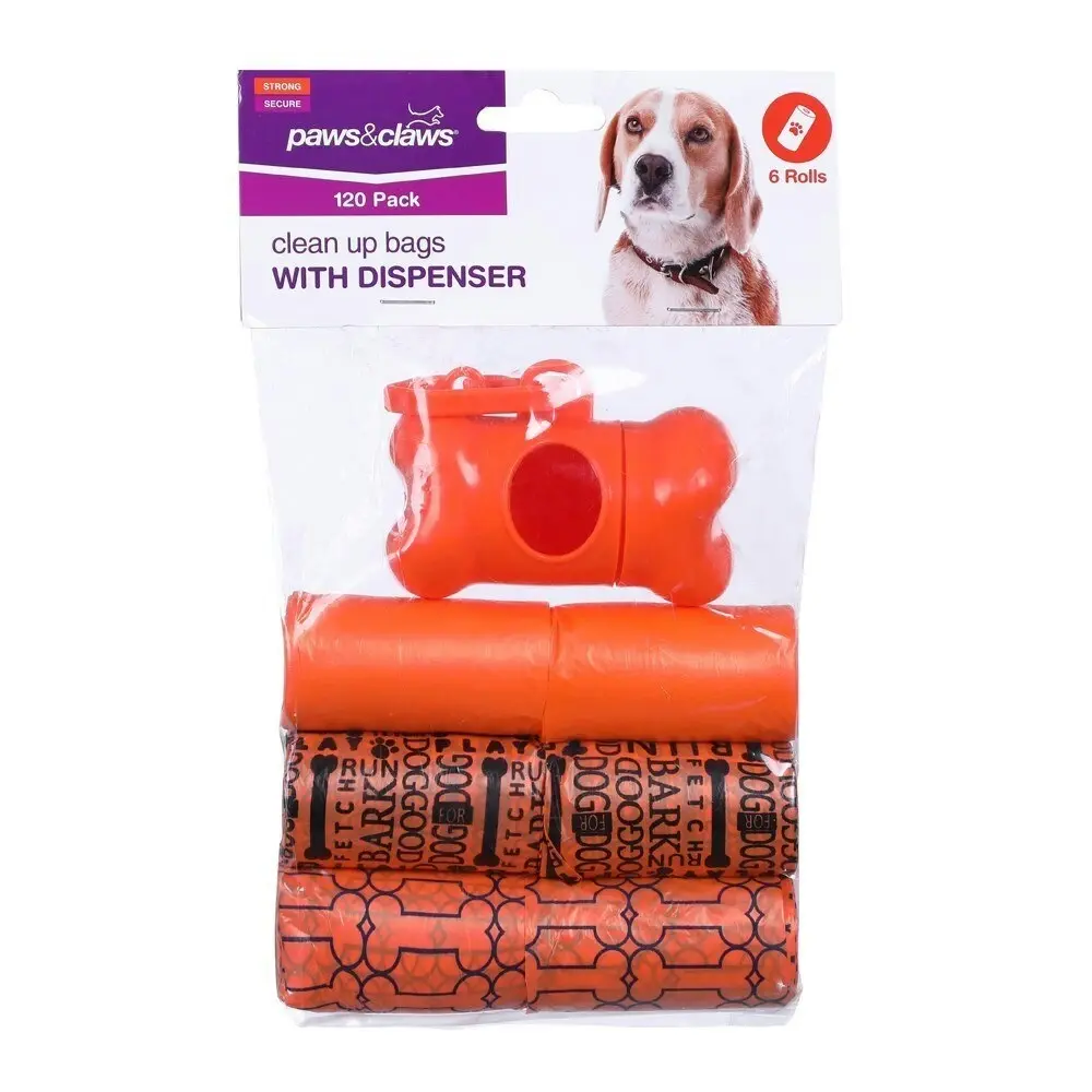 120pc Paws & Claws Dog Clean Up 31.5cm Waste Roll Bags w/ Dispenser Storage Asst