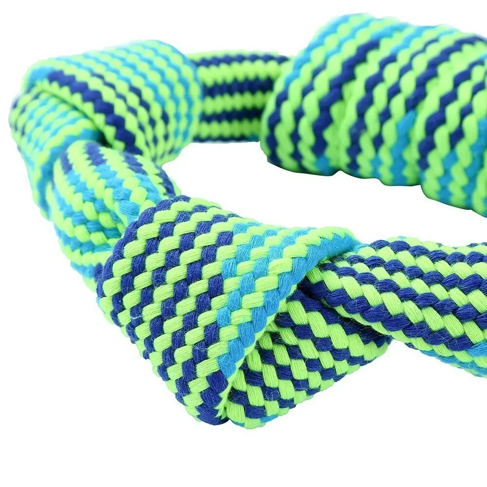 3x Paws & Claws 20cm Tug-Of-War Knotted Ring Dog Toy Chew Pet Squeaky Blue/GRN