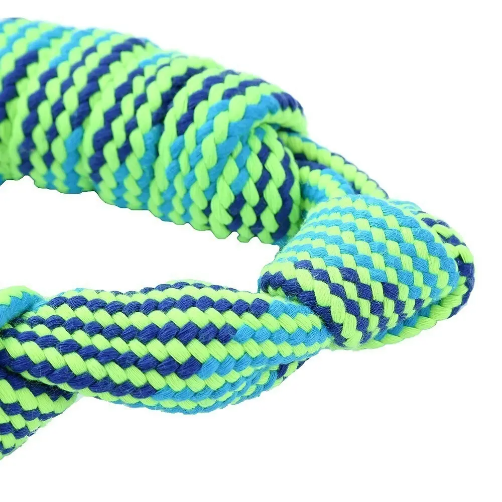 3x Paws & Claws 20cm Tug-Of-War Knotted Ring Dog Toy Chew Pet Squeaky Blue/GRN