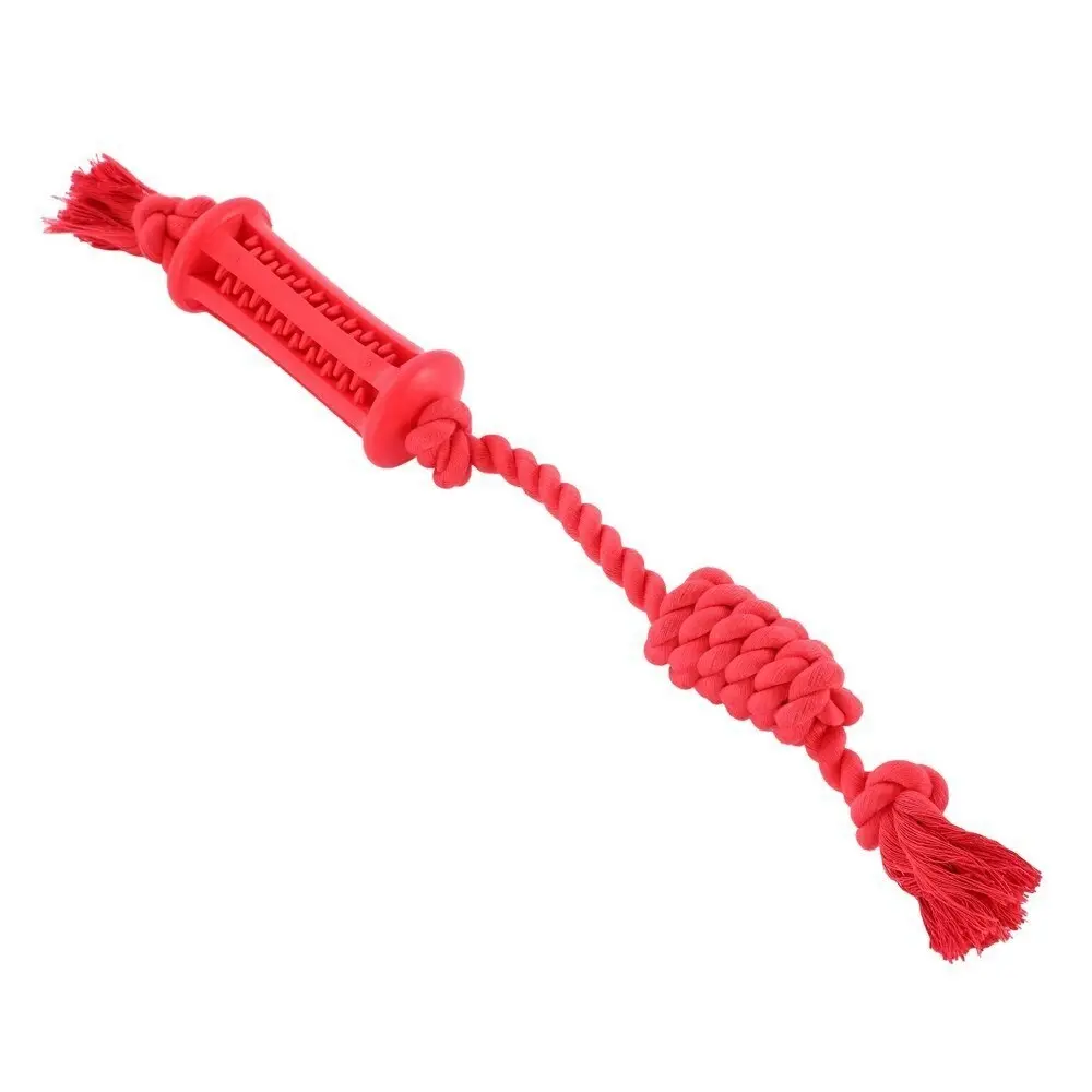 Paws & Claws 38cm Beef Flavour-Bone Rope Tugger Rubber Dog Toy Gums Clean Red