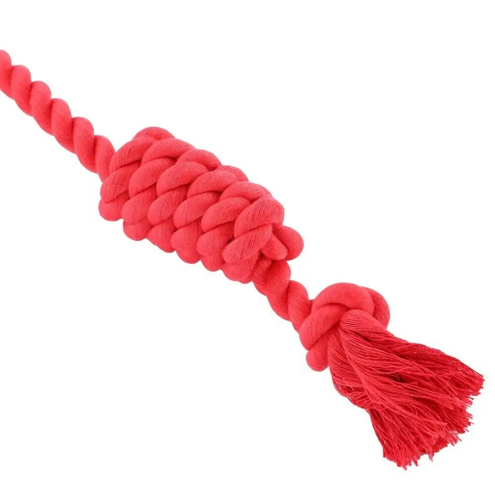 Paws & Claws 38cm Beef Flavour-Bone Rope Tugger Rubber Dog Toy Gums Clean Red