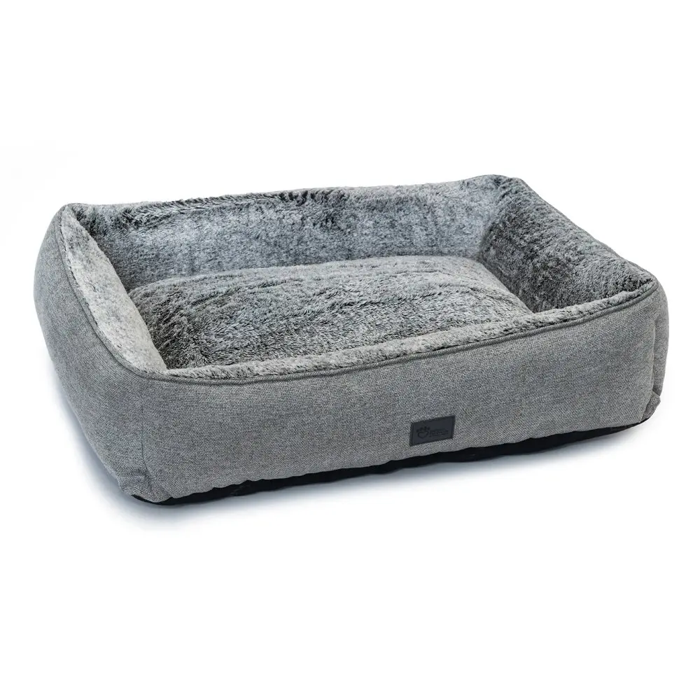 Superior Pet Goods Dog Bed 87cm Lounger Artic Faux Fur Sleep Cushion Small Grey