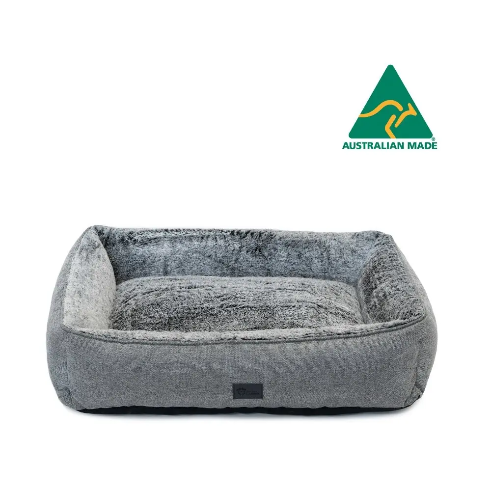 Superior Pet Goods Dog Bed 87cm Lounger Artic Faux Fur Sleep Cushion Small Grey