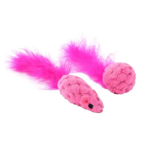 12PK Paws & Claws Pet Cat 15cm Mouse/Ball Feather w/ Catnip Interactive Toy Asst