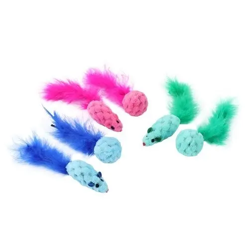 12PK Paws & Claws Pet Cat 15cm Mouse/Ball Feather w/ Catnip Interactive Toy Asst