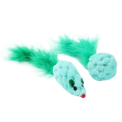 12PK Paws & Claws Pet Cat 15cm Mouse/Ball Feather w/ Catnip Interactive Toy Asst