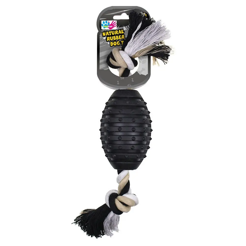 Paw Play 38cm Rubber/Rope Banana Scented Rugby Ball Pet/Cat/Dog Toy Jumbo Black