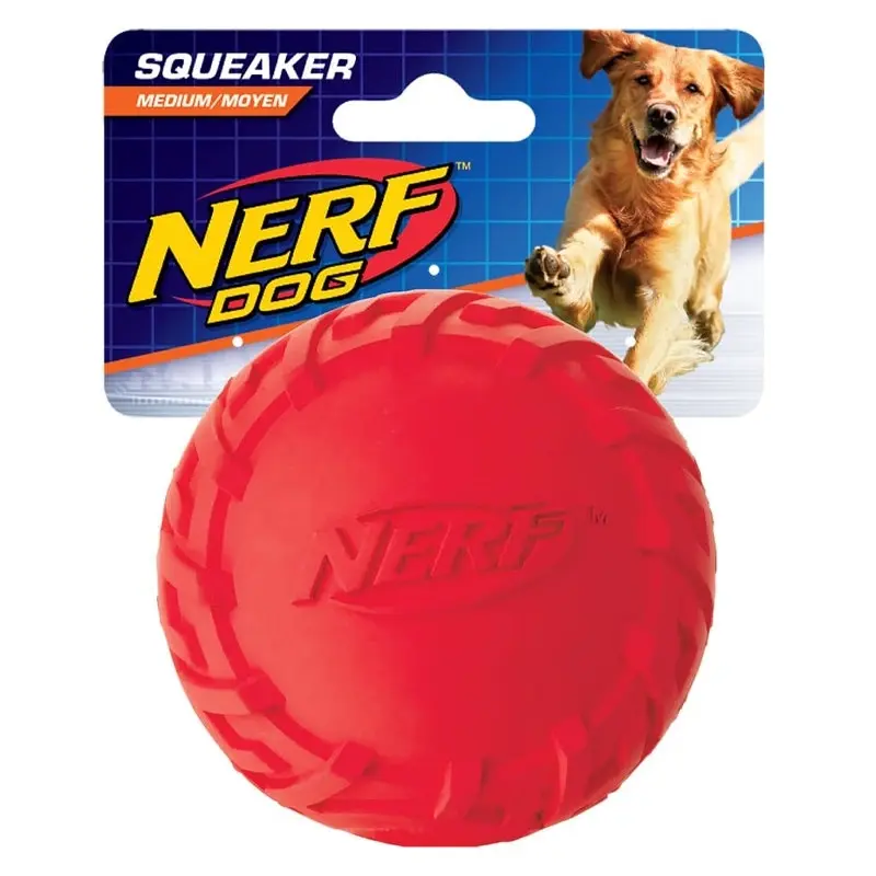 Nerf Dog Pet Indoor/Outdoor Rubber Squeaker Play Fetch Throw Chew Toy Ball Red