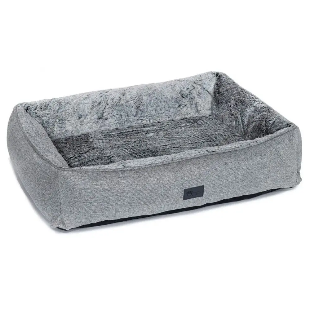 Superior Pet Goods Large Dog Bed 116cm Ortho Lounger Artic Faux Fur Cushion Grey