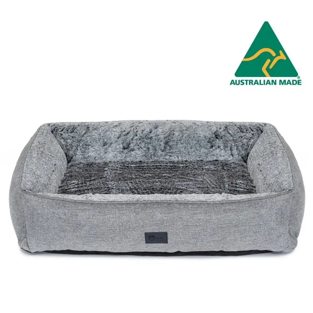 Superior Pet Goods Large Dog Bed 116cm Ortho Lounger Artic Faux Fur Cushion Grey