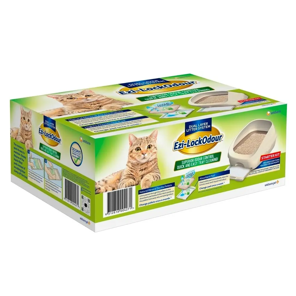 Unicharm Ezi-Lockodour Dual Layer Pet Cat/Kitten System Starter Kit Pads/Litter