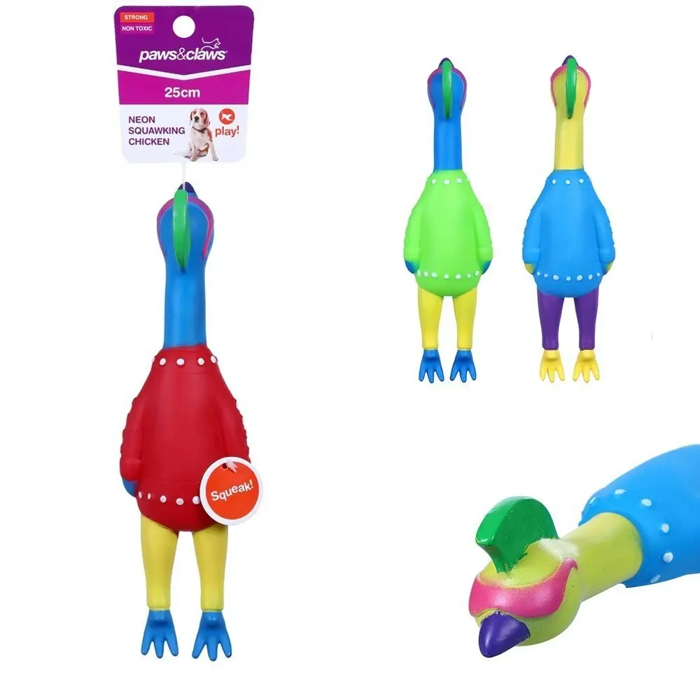 Paws & Claws Pet/Dog 25cm Vinyl Neon Squeaky Chicken Toy w/ Squeaker Assorted