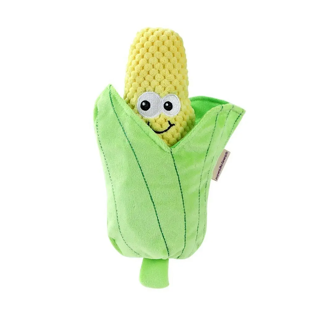 2x Paws & Claws 26cm Veggie Soft Plush Corn Cob Dog Interactive Toy w/ Squeaker