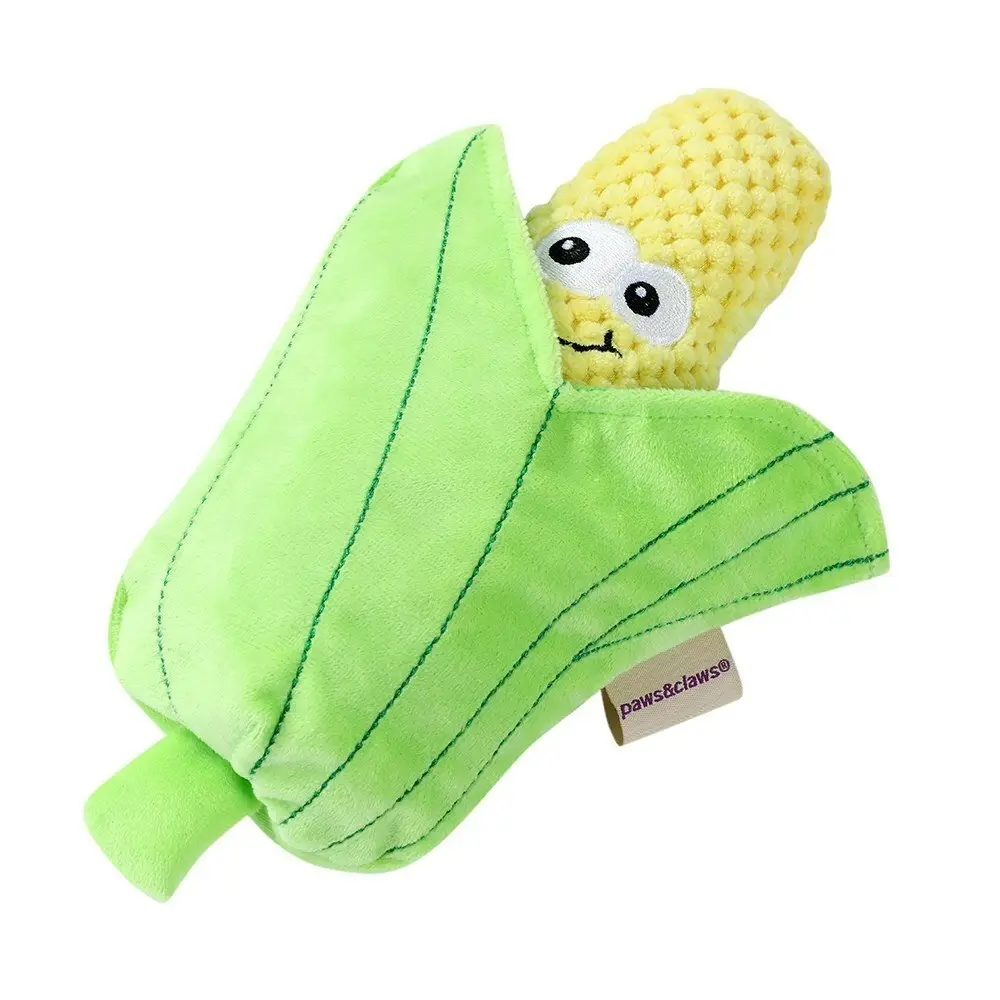 2x Paws & Claws 26cm Veggie Soft Plush Corn Cob Dog Interactive Toy w/ Squeaker