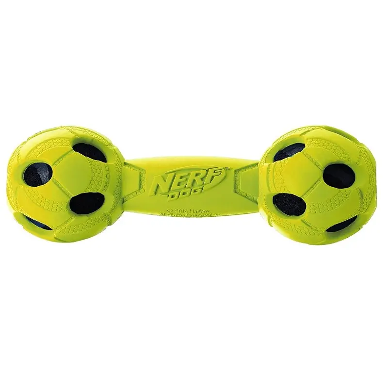 Nerf Dog Pet Indoor/Outdoor Medium Rubber Tire Barbell Squeaker Chew Toy Green