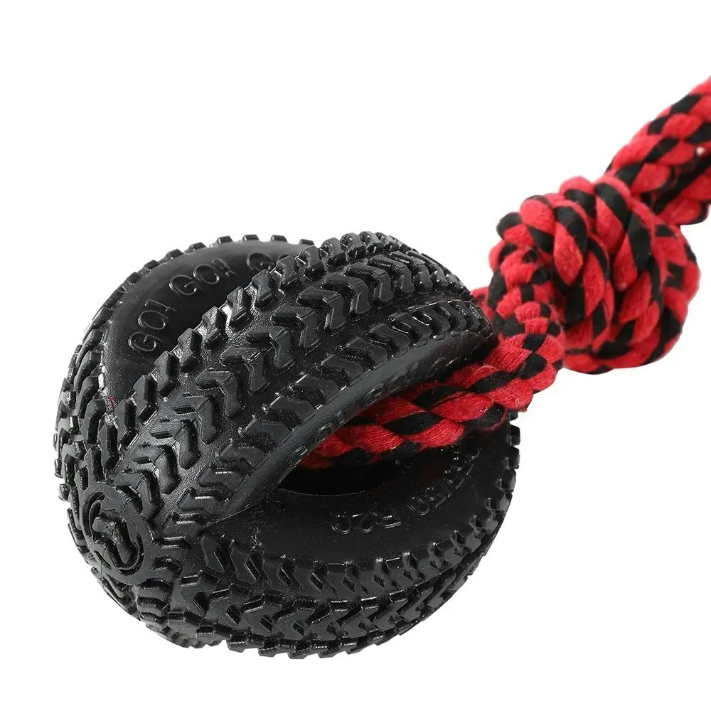 Paws & Claws Pet Dog 4-Way TPR 50cm Tyre Knotted Rope Tugger Chew Toy Black/Red