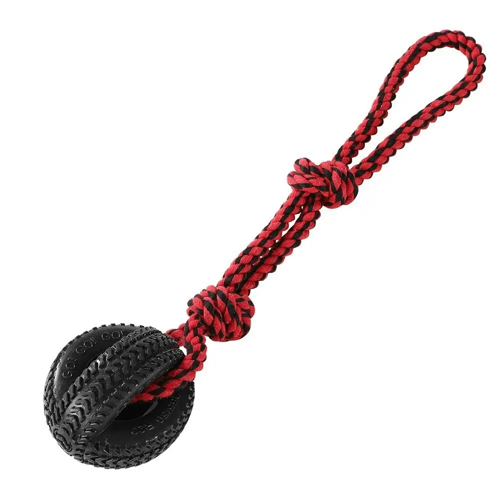 Paws & Claws Pet Dog 4-Way TPR 50cm Tyre Knotted Rope Tugger Chew Toy Black/Red