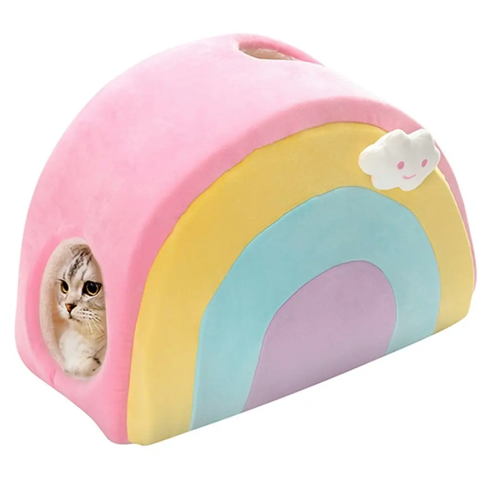 All Fur You Soft Rainbow Pet Cat/Kittens Warm Cave House Sleeping Cushion Bed