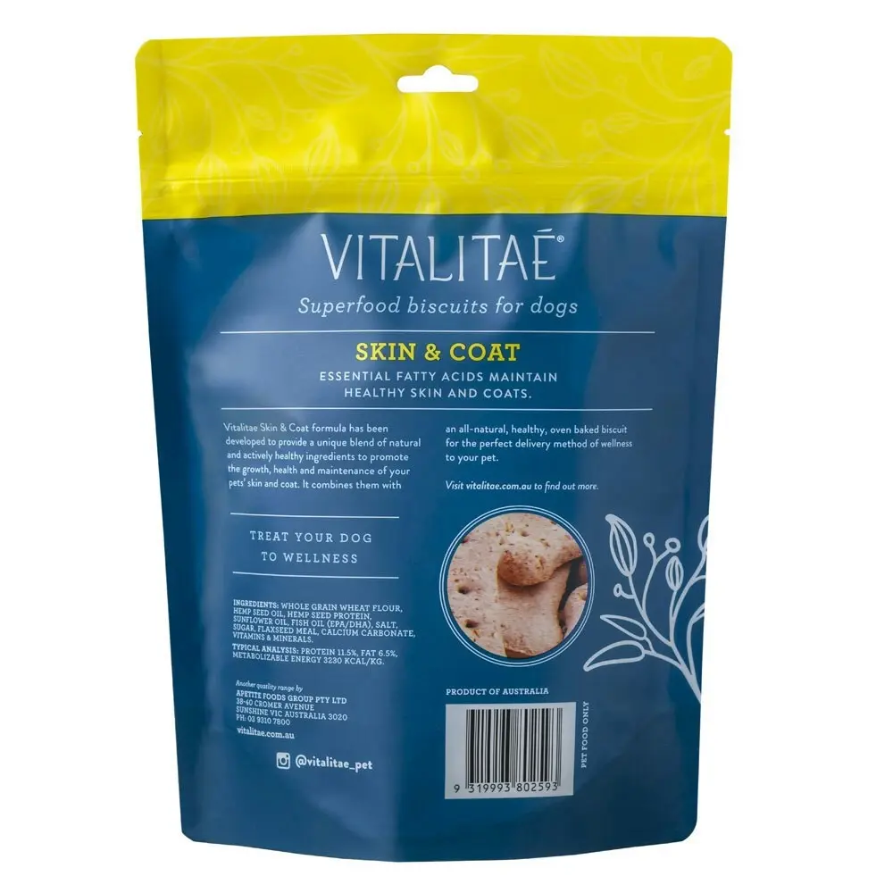 Vitalitae Dog 350g Biscuits Skin/Coat w/Hemp Oil/Protein Pet Food Healthy Treats