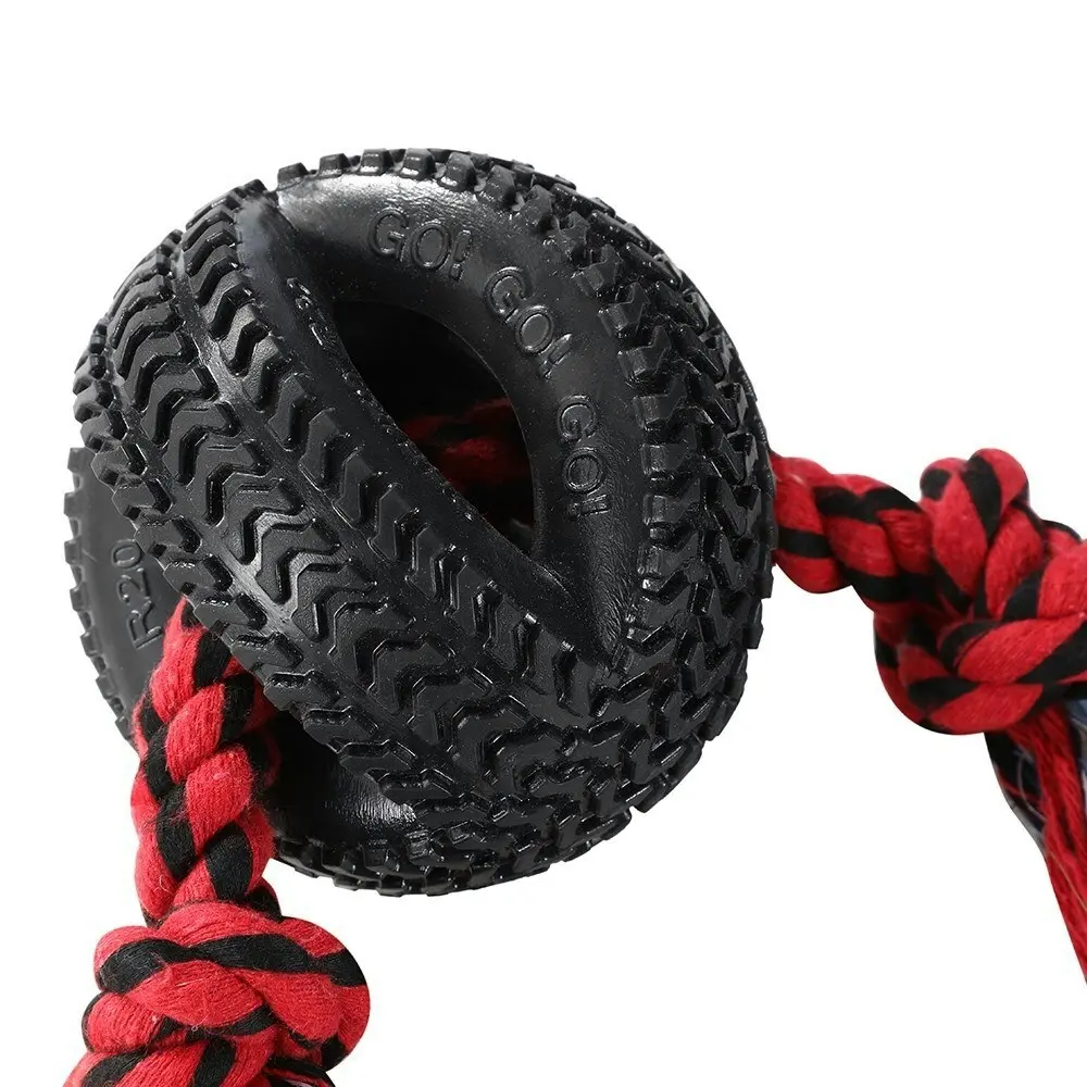 Paws & Claws Pet/Dog 4-Way TPR Tyre 40cm Double Tugger Rope Chew Toy Fun Play