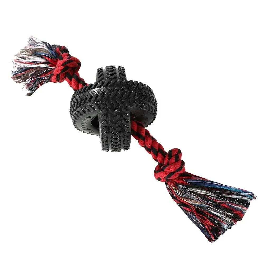 Paws & Claws Pet/Dog 4-Way TPR Tyre 40cm Double Tugger Rope Chew Toy Fun Play