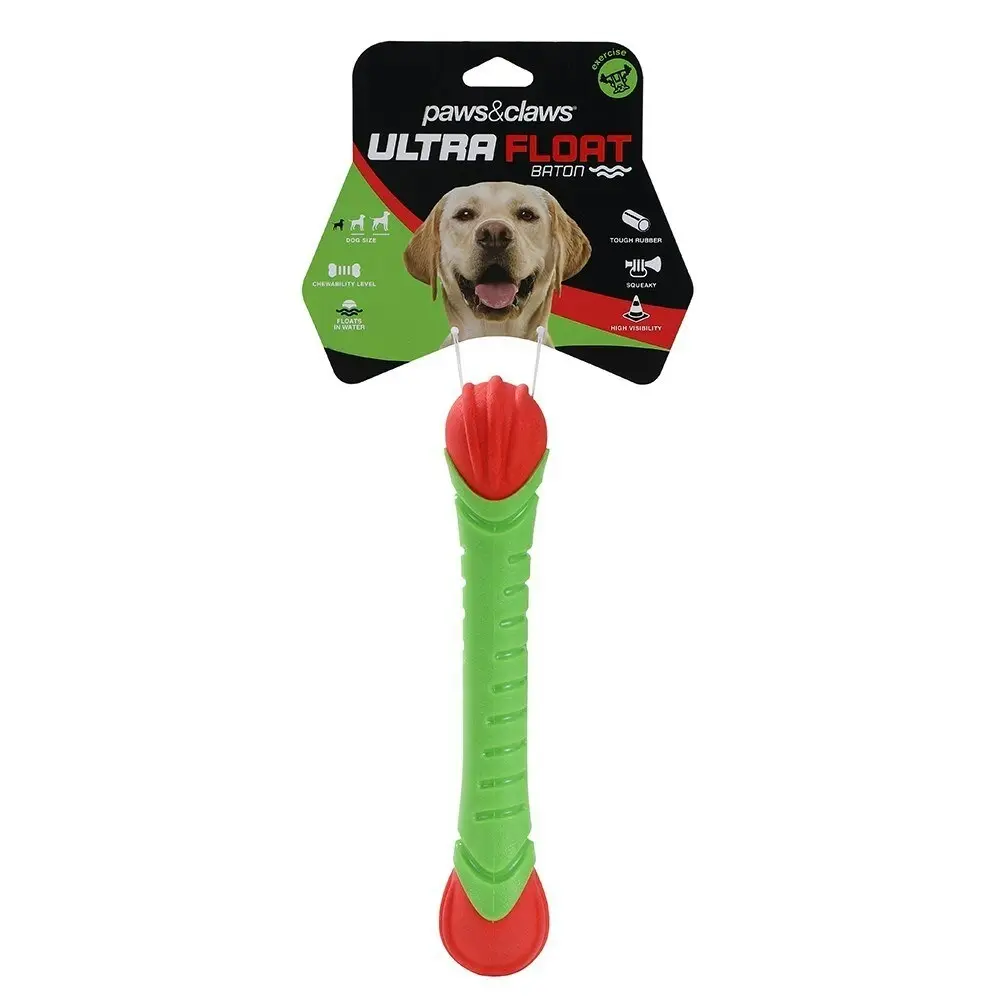 2x Paws & Claws Pet Dog 24cm Ultra Float TPR Baton Toy w/Squeaker Fun Play Green