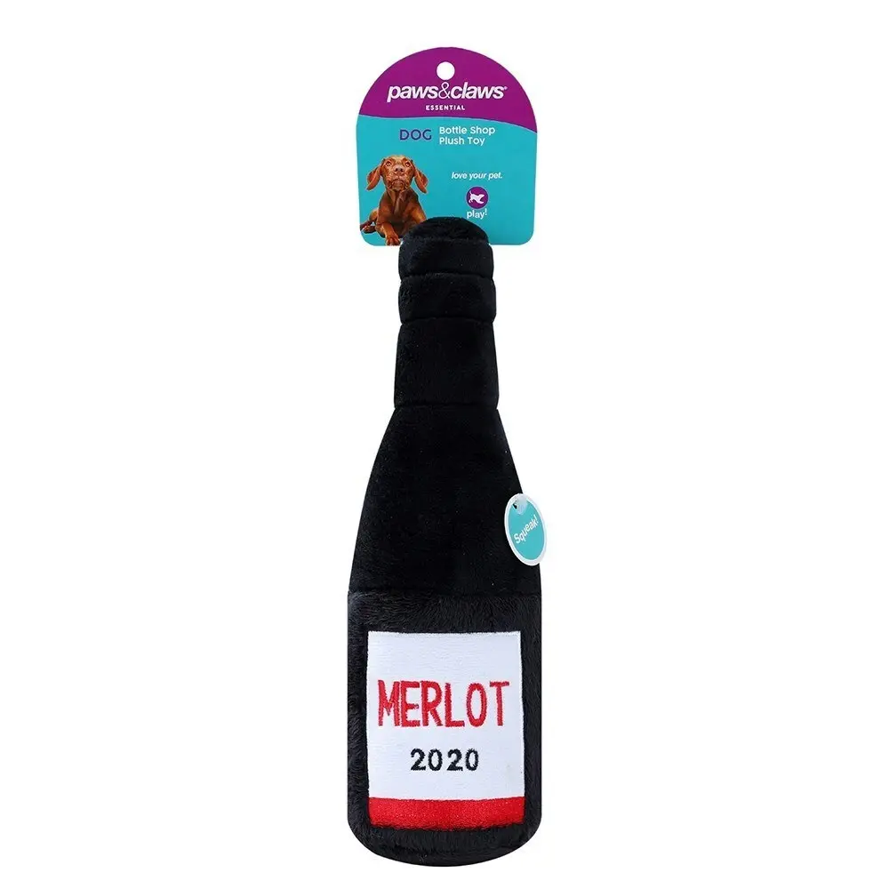 2x Paws & Claws Pet/Dog 31x10cm Merlot Bottle Shop Soft Plush w/Squeaker Toy BLK