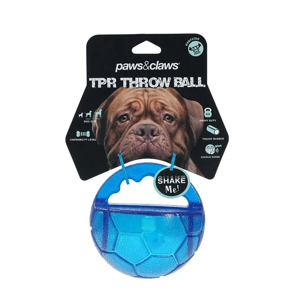 2x Paws & Claws Pet Dog 10cm TPR Rubber Giggle Throw Ball Training/Fetch Toy BLU