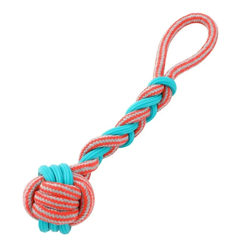 Paws & Claws Pet Dog 42cm Stretch & Fetch TPR/Braided Rope Knot Ball Tugger Toy