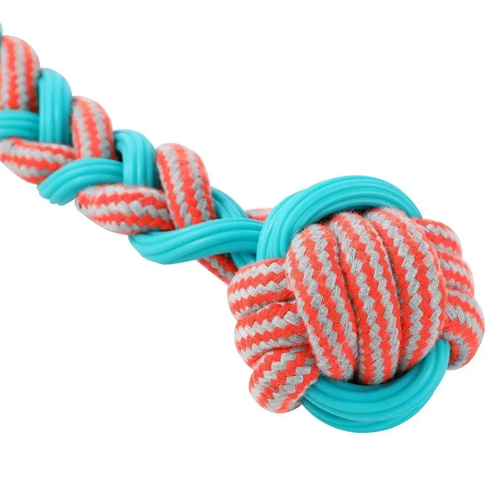 Paws & Claws Pet Dog 42cm Stretch & Fetch TPR/Braided Rope Knot Ball Tugger Toy