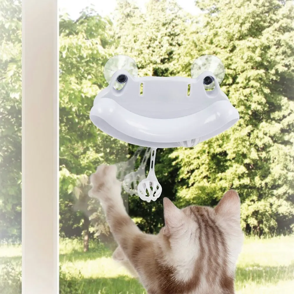 Froggo 18.5cm Suction Cup Cat Play Hanging Toy w/ Bells Interactive Fun White