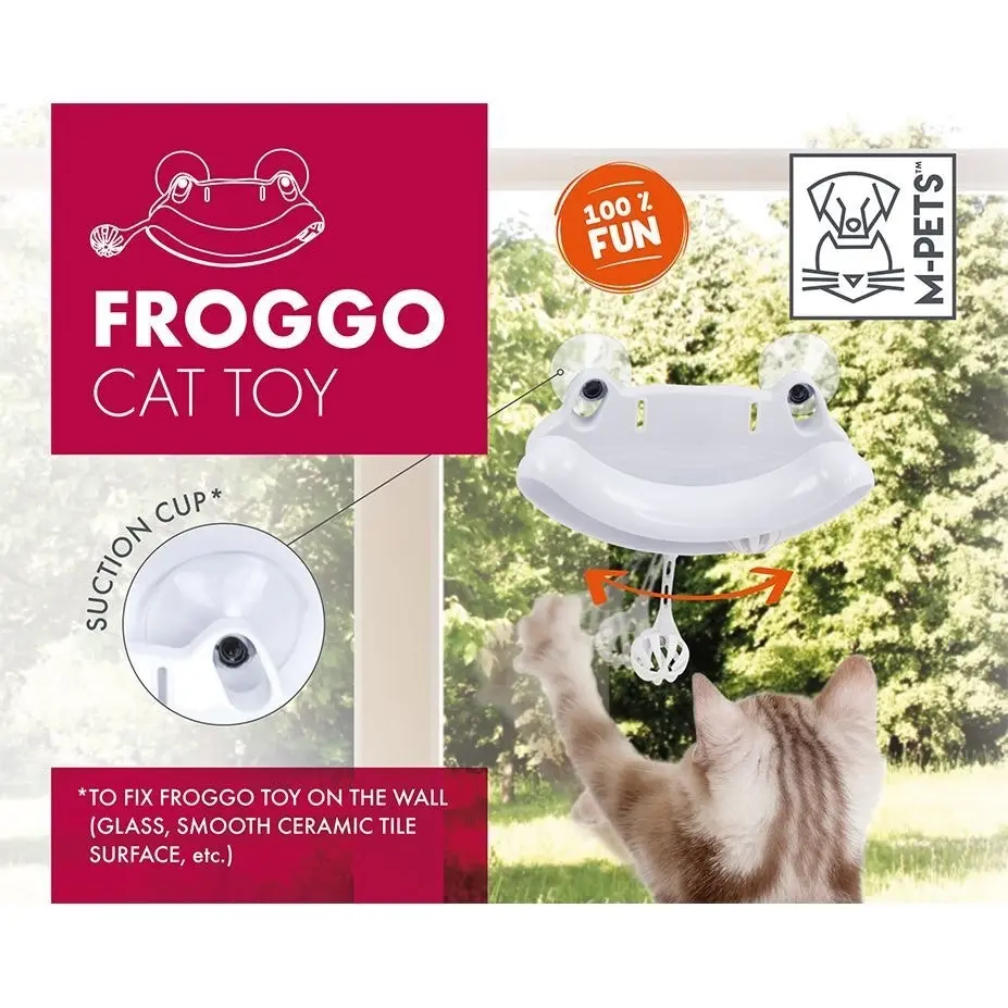 Froggo 18.5cm Suction Cup Cat Play Hanging Toy w/ Bells Interactive Fun White