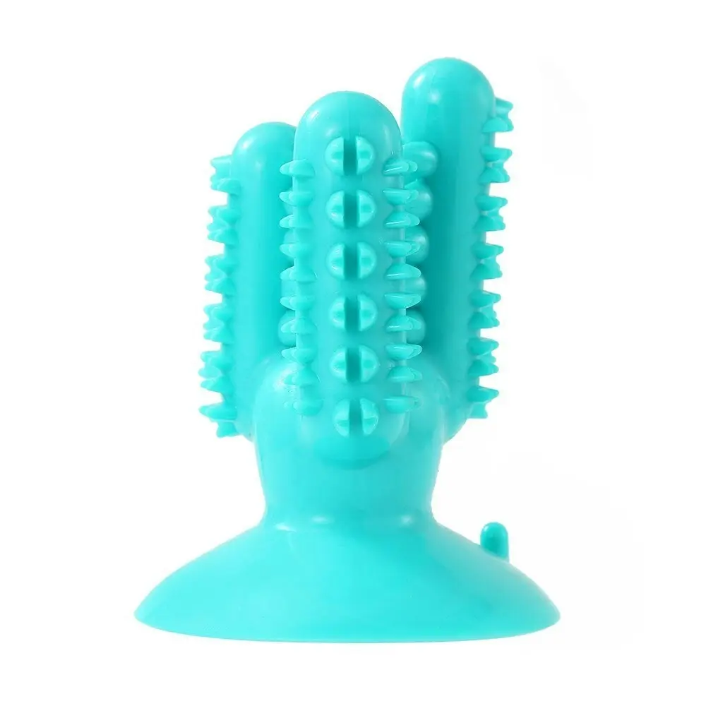 2x Paws & Claws 13cm Cactus Suction Brush Dental Treat Pet Dog Rubber Toy Teal