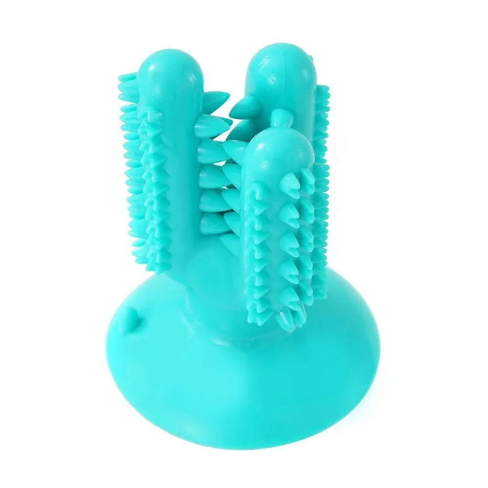 2x Paws & Claws 13cm Cactus Suction Brush Dental Treat Pet Dog Rubber Toy Teal