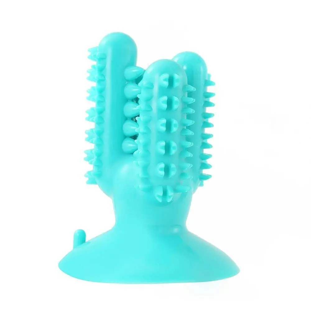 2x Paws & Claws 13cm Cactus Suction Brush Dental Treat Pet Dog Rubber Toy Teal