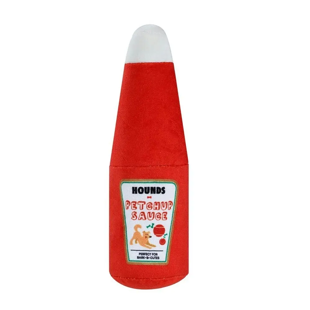 Paws & Claws Pet Dog 20x8cm Soft Plush Toy Tomato Sauce Bottle w/ Squeaker Red