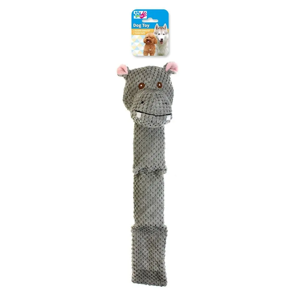 Paw Play 48cm Plush Squeak/Squeaking Hippo Pet/Dog/Cat Playing/Chew Toy Grey