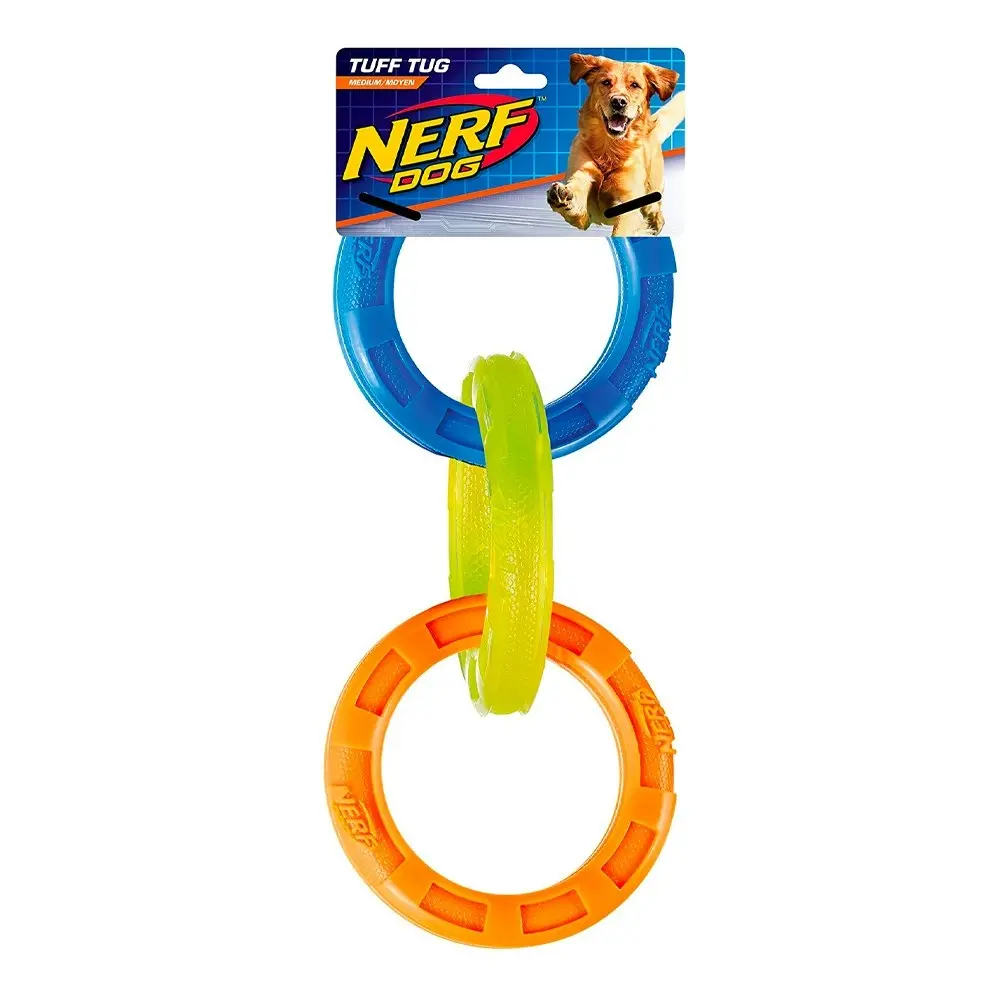 Nerf Tuff Tug 3 Rubber Chew/Bite Circle Ring Pet Dog Interactive Playing Toy