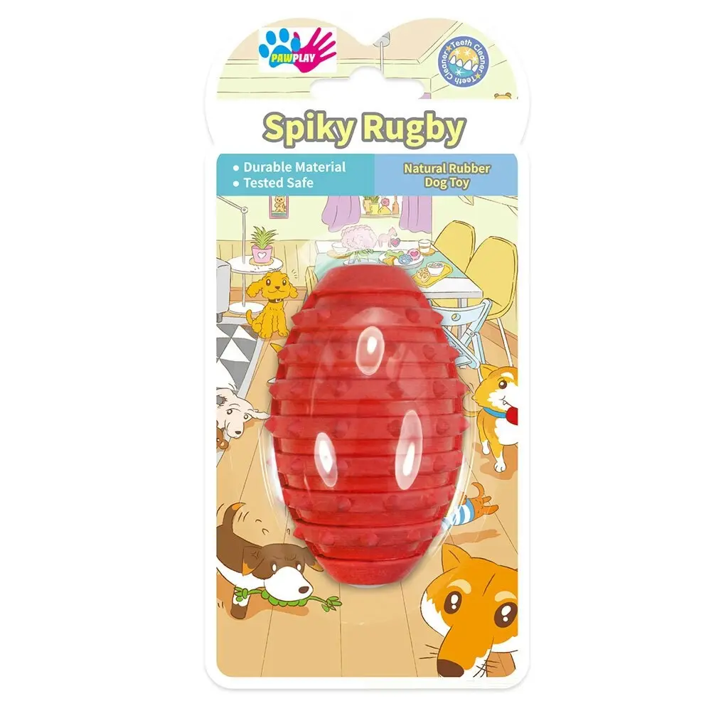 2x Paw Play 9.5cm Rubber Spiky Rugby Ball Pet/Dog/Cat Chew/Play Toy Small Red