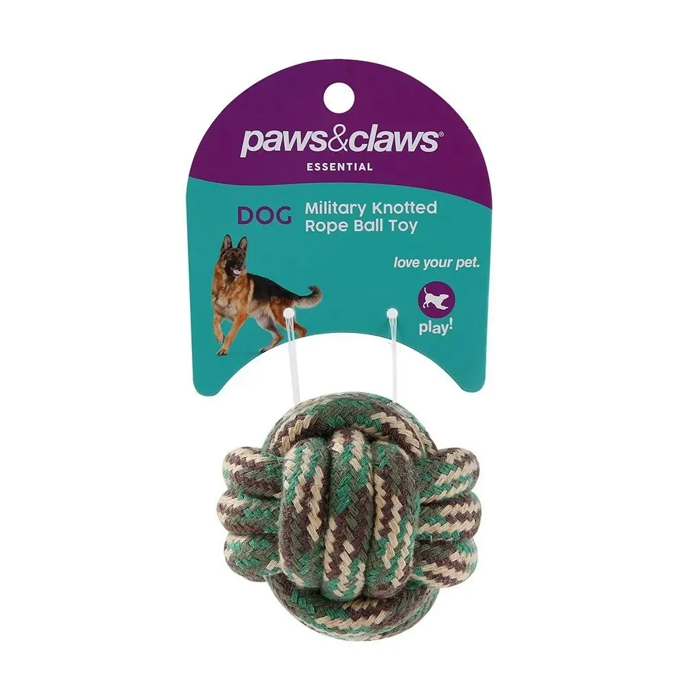 4x Paws & Claws Military 6cm Knotted Rope Ball Toy Chew/Bite Pet Training Assort