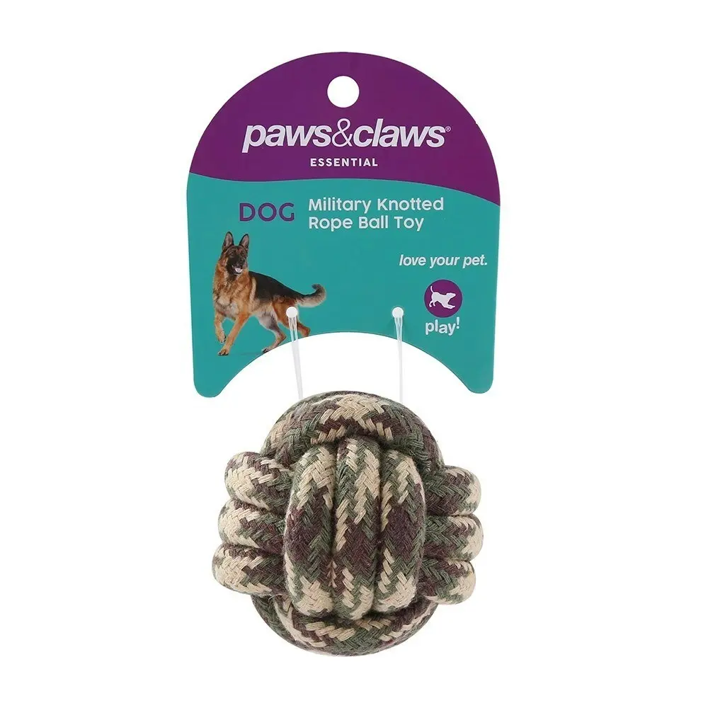 4x Paws & Claws Military 6cm Knotted Rope Ball Toy Chew/Bite Pet Training Assort