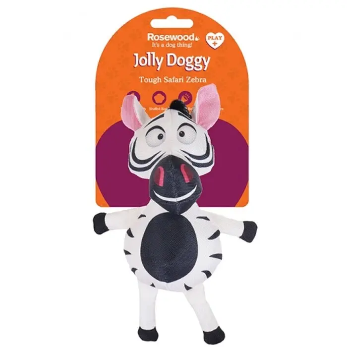 Rosewood Jolly Doggy Tough Safari Zebra Stuffed Pet/Dog Soft Toy Squeaker 32cm