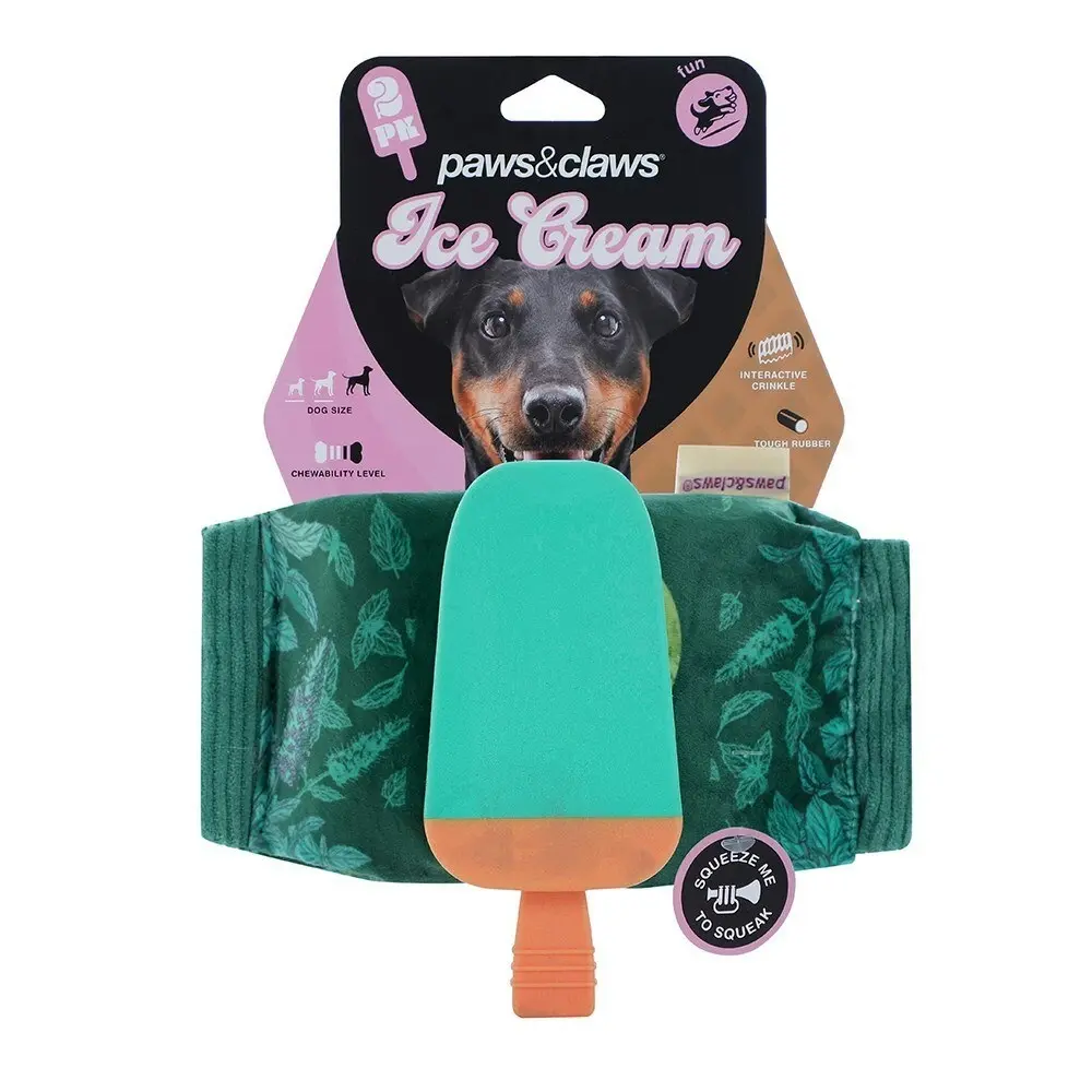 4pc Paws & Claws 20cm Icecream Twin Pet Chew Dog/Cat Play Toy TPR Oxford Green