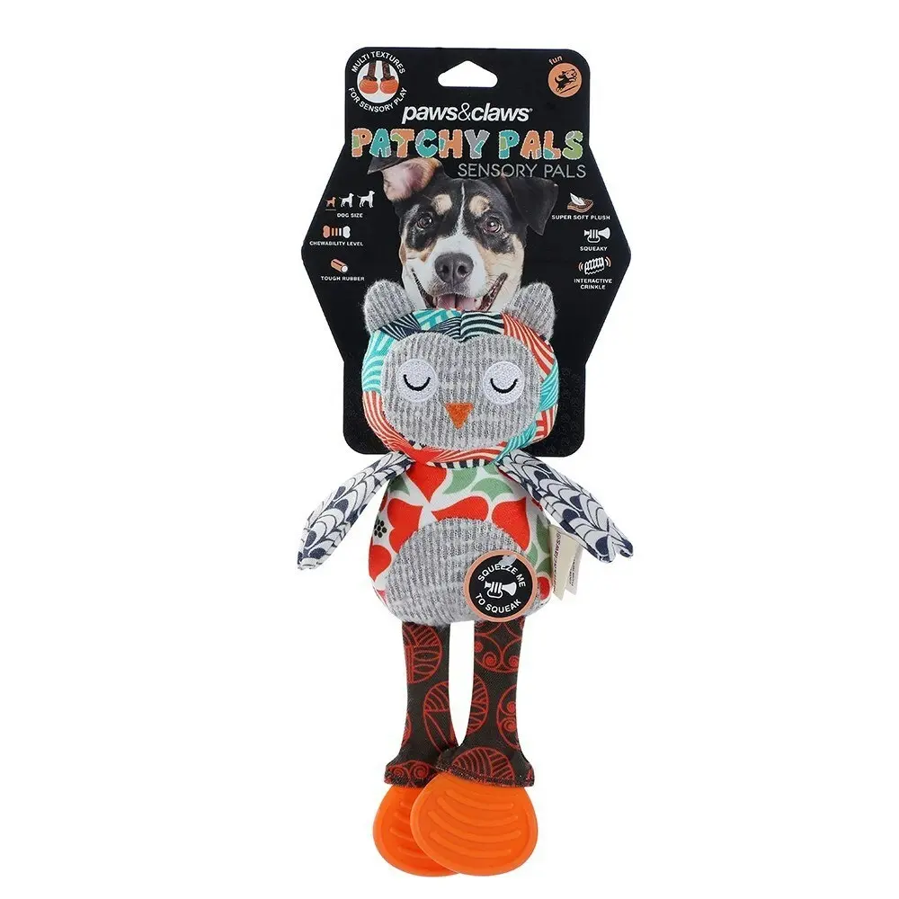 2PK Paws & Claws 27.5cm Patchy Pals Sensory Pet Dog/Cat Interactive Play Toy Owl