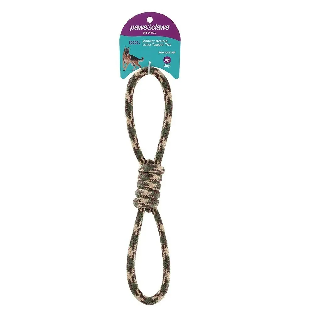 4x Paws & Claws Military 37x4cm Double Loop Tug Toy Play Chew Pet Dog Assorted