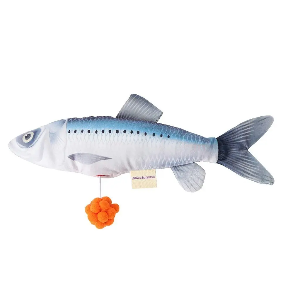 2x Paws & Claws Plush Fish Surprise Pet Interactive/Play Toy 30cm w/ Catnip Blue