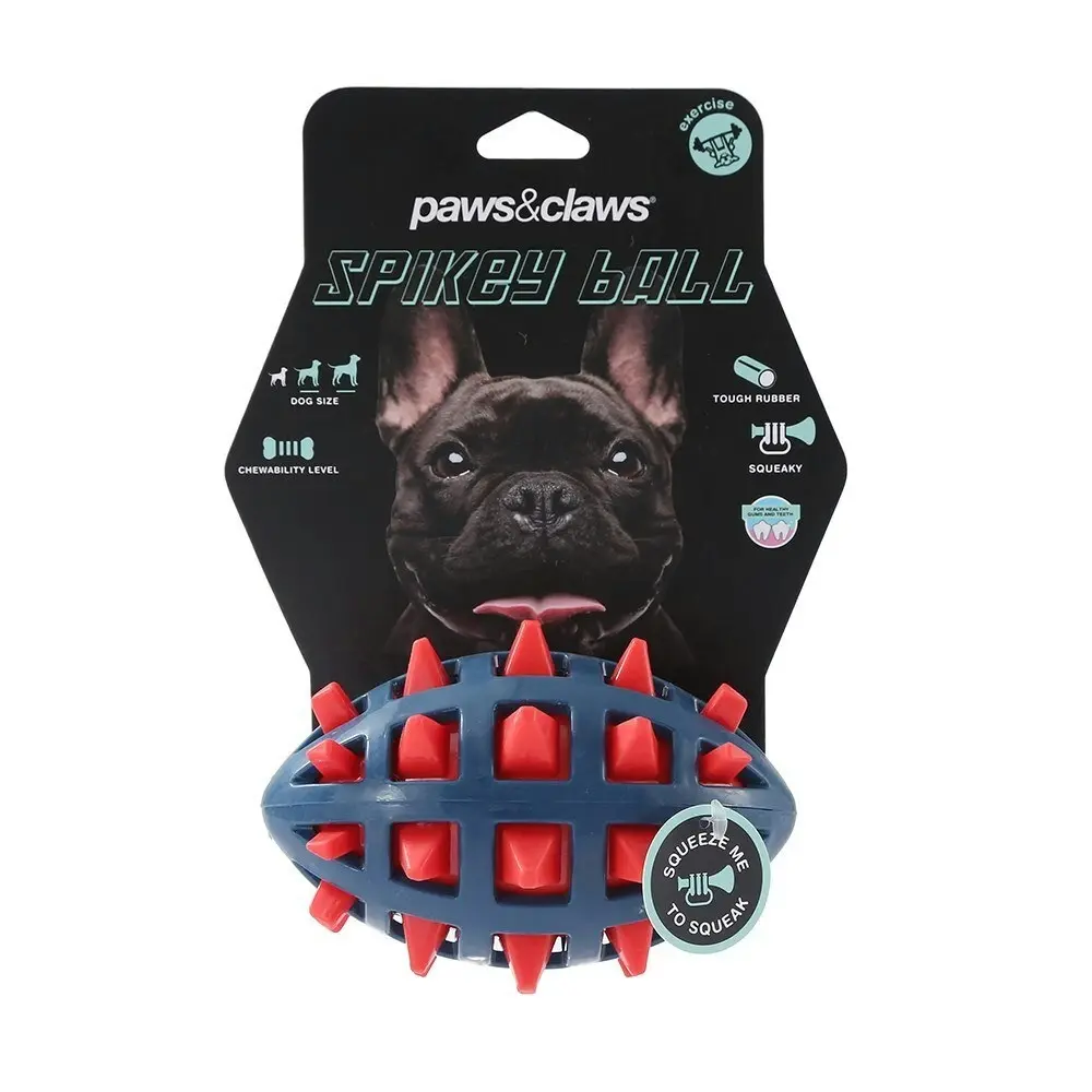 2x Paws & Claws Dog/Pet 10cm Rubber Spikey Football Interactive Toy w/ Squeaker