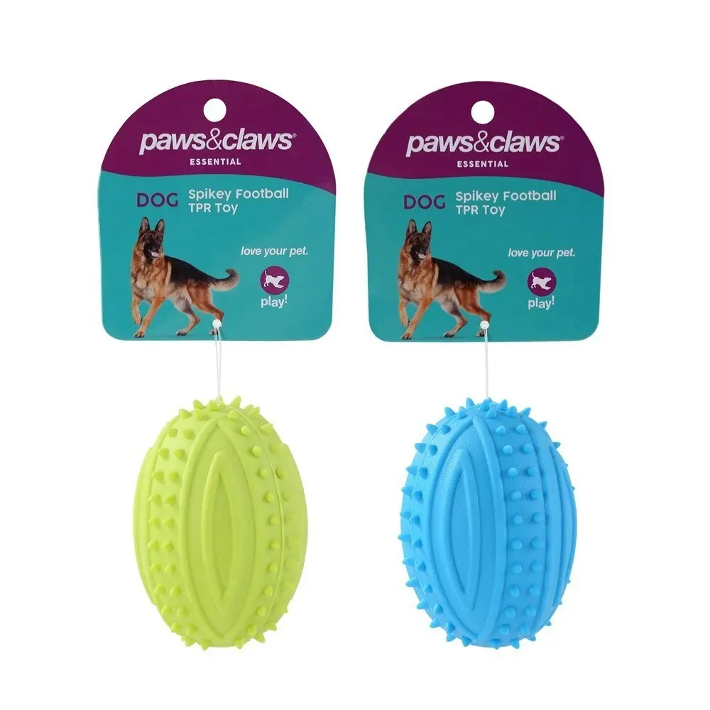 3x Paws & Claws 9.5cm TPR Spikey Football Pet Interactive Playing/Chew Toy Asst