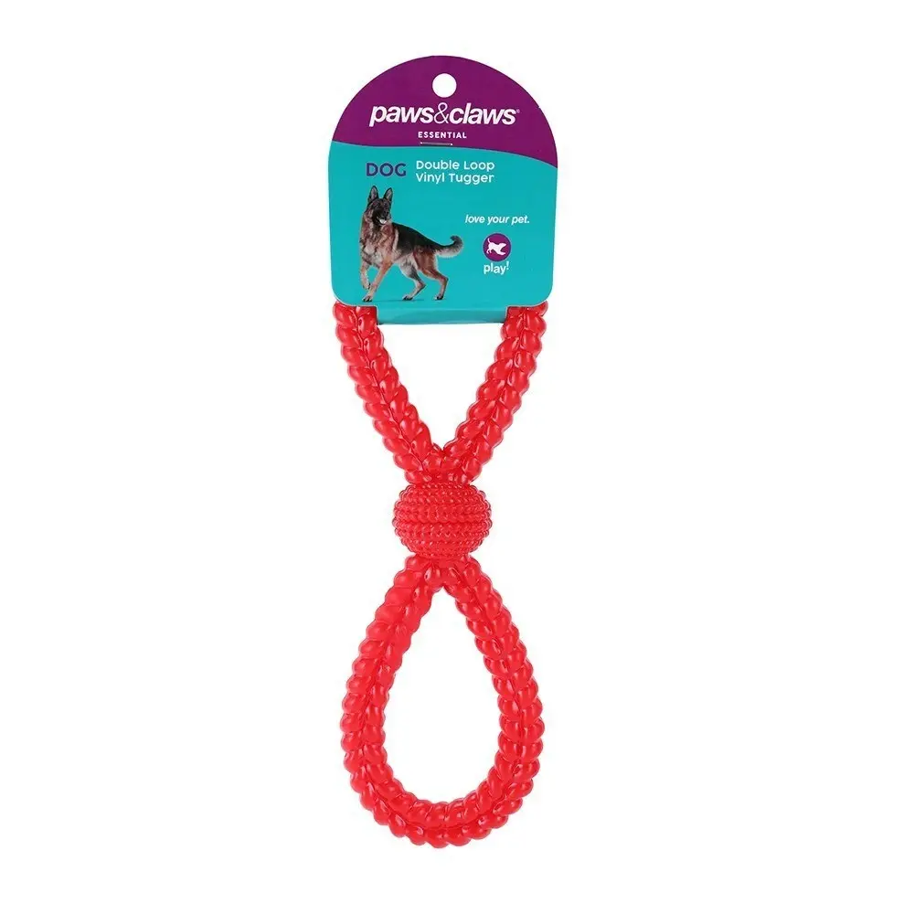 2PK Paws & Claws 27x8cm Vinyl Double Loop Chew/Bite Pet Dog Tugger Play Toy Red