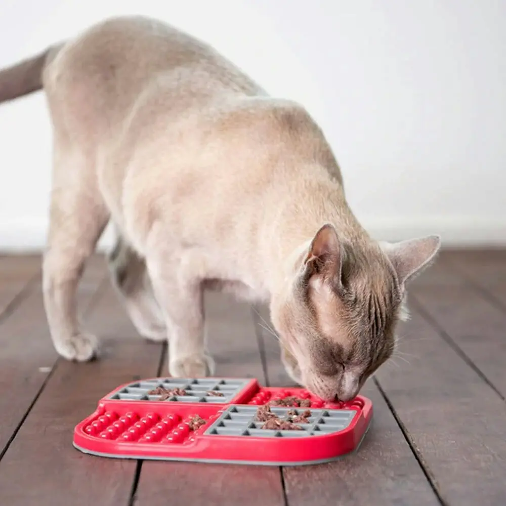 Lickimat Slomo Wet/Dry Food Slow Feeder Plate Pet Cat Tray Liquid BPA Free Red